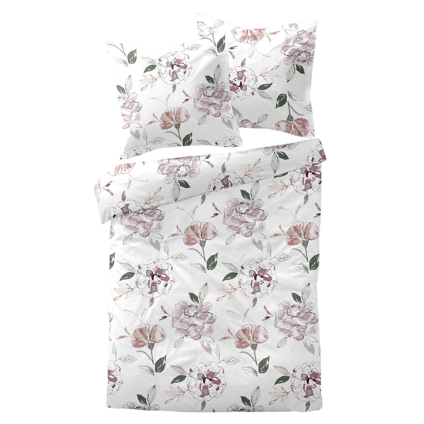Traumschlaf Moderne Biber Bettwäsche Atherton Rose kuschelig weich aus 100% Baumwolle mit Reißverschluss - Made in Germany 135x200 cm + 80x80 cm