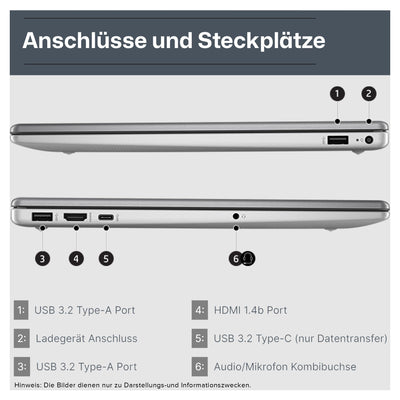 HP 255 G10 Business Laptop, AMD Ryzen 5 7530U, 32 GB DDR4 RAM, 2 TB PCIe SSD, 15.6" IPS FHD Display, AMD Radeon Graphics, QWERTZ Tastatur, Windows 11 Pro, Silber