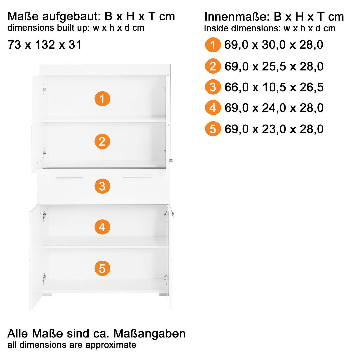 trendteam smart living - Hochschrank Schrank - Bad - Amanda - Aufbaumaß (BxHxT) 73 x 130 x 31 cm - Farbe Weiß Hochglanz - 139310701