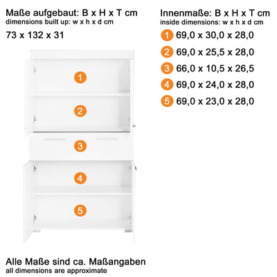 trendteam smart living - Hochschrank Schrank - Bad - Amanda - Aufbaumaß (BxHxT) 73 x 130 x 31 cm - Farbe Weiß Hochglanz - 139310701