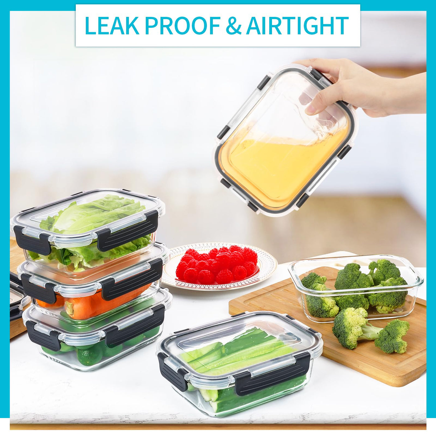 Skroam Glas-Frischhaltedosen 20 Stück 640ml [10 Behälter + 10 Deckel] - Meal Prep Boxen für Lebensmittel - Transparente Deckel - für Home Küche oder Restaurant