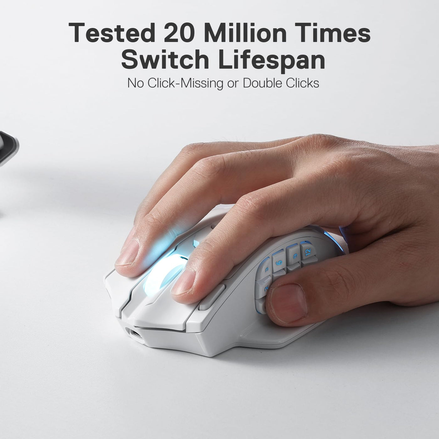 Redragon M913 kabellose Gaming-Maus, 16.000 DPI kabelgebundene/kabellose RGB-Maus mit 16 programmierbaren Tasten, 45-Stunden-Akku und professionellem Sensor, 12 seitliche Tasten, MMO-Maus, Weiß