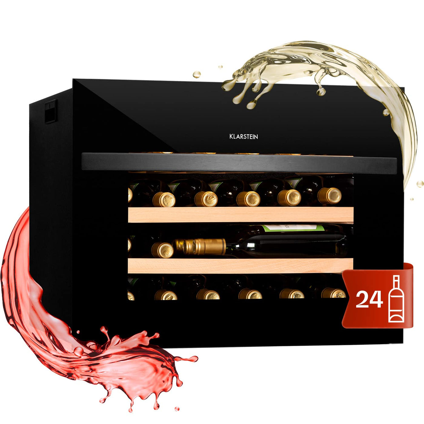 Klarstein Einbau-Weinkühlschrank, 1 Zonen Getränkekühlschrank Klein, Kleiner Weinschrank 51L, Wein-Kühlschrank Klein mit Glastür, Indoor/Outdoor Flaschenkühlschrank, Wine Fridge 24 Flaschen