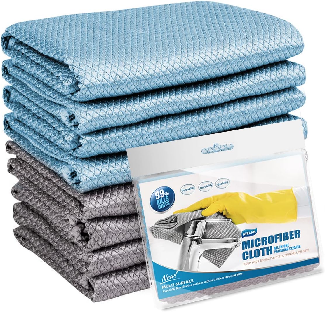 Airlab 8X Mikrofasertücher Putztücher, Nano Streifenfrei Fenstertuch Geschirrtücher, Fishscale Reinigungstücher für Auto, Fenster, Brille, Küche, Glas, Spiegel, Wasserhahn und Bad, 40x30 cm