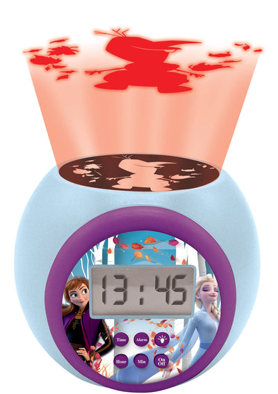 Lexibook RL977FZ Frozen 2 Anna and ELSA Projector Alarm Clock Disney with Snooze Function and Alarm Function, Night Light with Timer, LCD Screen, Battery Operated, Blue/Purple, Multicoloured