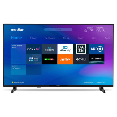 MEDION P14351 (MD 29233) 108 cm (43 Zoll) Full HD Fernseher (Smart-TV, HDR, Netflix, Prime Video, PVR, Bluetooth, Triple Tuner Receiver)