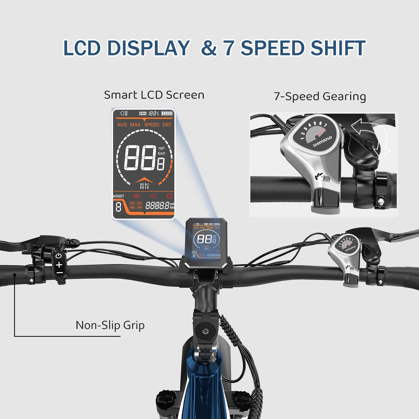 ECORUSH E Bike Herren,Ebike ECO R1 mit 48V 13Ah Batterie,Elektrofahrräder 26 * 4.0 Zoll,E-Bike 250W Motor & 25km/h, E Mountainbike 7-Gang Getriebe mit LCD-Display,Reichweite Max 100km