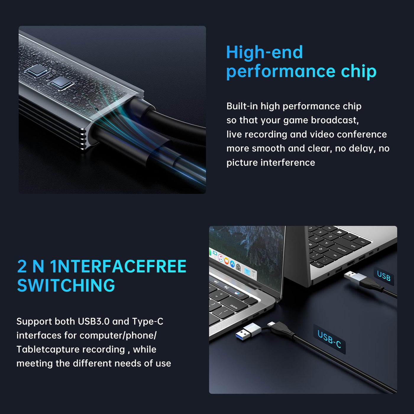 XIIXMASK USB 3.0 Video Capture Card with 100W PD - HDMI to USB/USB-C Capture Card 1440P 30fps & 1080P 60fps Video Capture Device for Streaming, Game Recording, Compatible for Quest 3, Switch, PS4/PS5