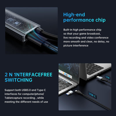 XIIXMASK USB 3.0 Video Capture Card with 100W PD - HDMI to USB/USB-C Capture Card 1440P 30fps & 1080P 60fps Video Capture Device for Streaming, Game Recording, Compatible for Quest 3, Switch, PS4/PS5