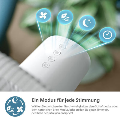 PHILIPS Standventilator Serie 2000. Stark & superleise mit SilentWings Technologie. 19 dB. 2-in-1-Tisch- & Standventilator. Neigung & Oszillation einstellbar. 12-Stunden-Timer. Weiß. (CX2550/00)