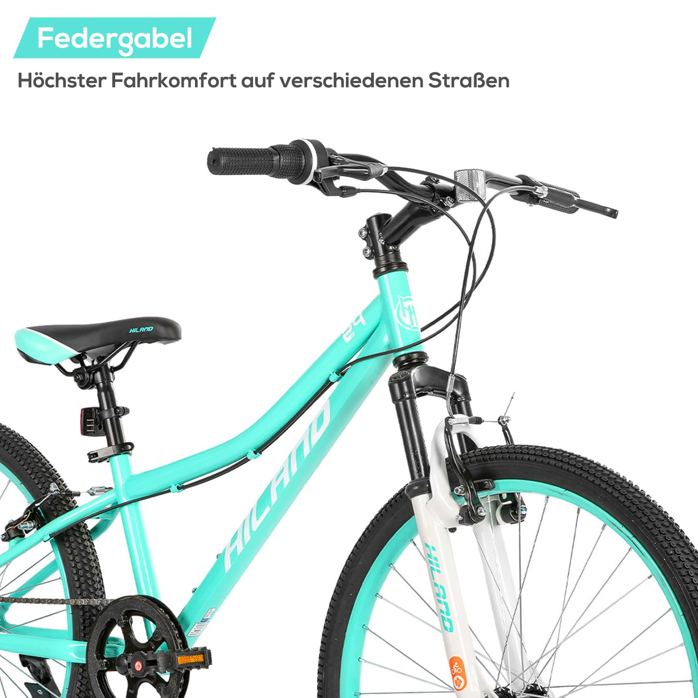 HILAND Climber 24 Zoll Kinderfahrrad, 7 Gang V-Bremse Kinder Mountainbike, Jugend MTB mit Federgabel, Mountainbike für Jungen Mädchen Mintgrün