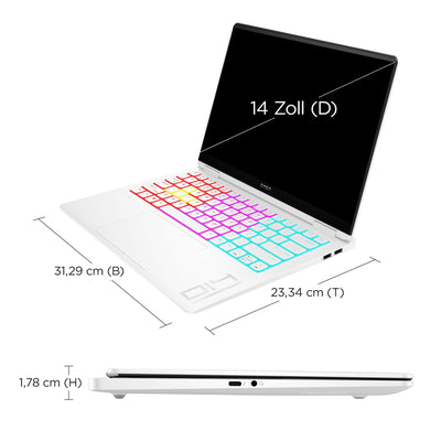 HP OMEN Transcend Gaming Laptop, 14 Zoll 2,8K OLED 120Hz, Intel Core Ultra 7 155H, 16 GB DDR5 RAM, 1 TB SSD, NVIDIA GeForce RTX 4060 (8GB), QWERTZ, Windows 11, Weiß inkl. HyperX Cloud III Wireless
