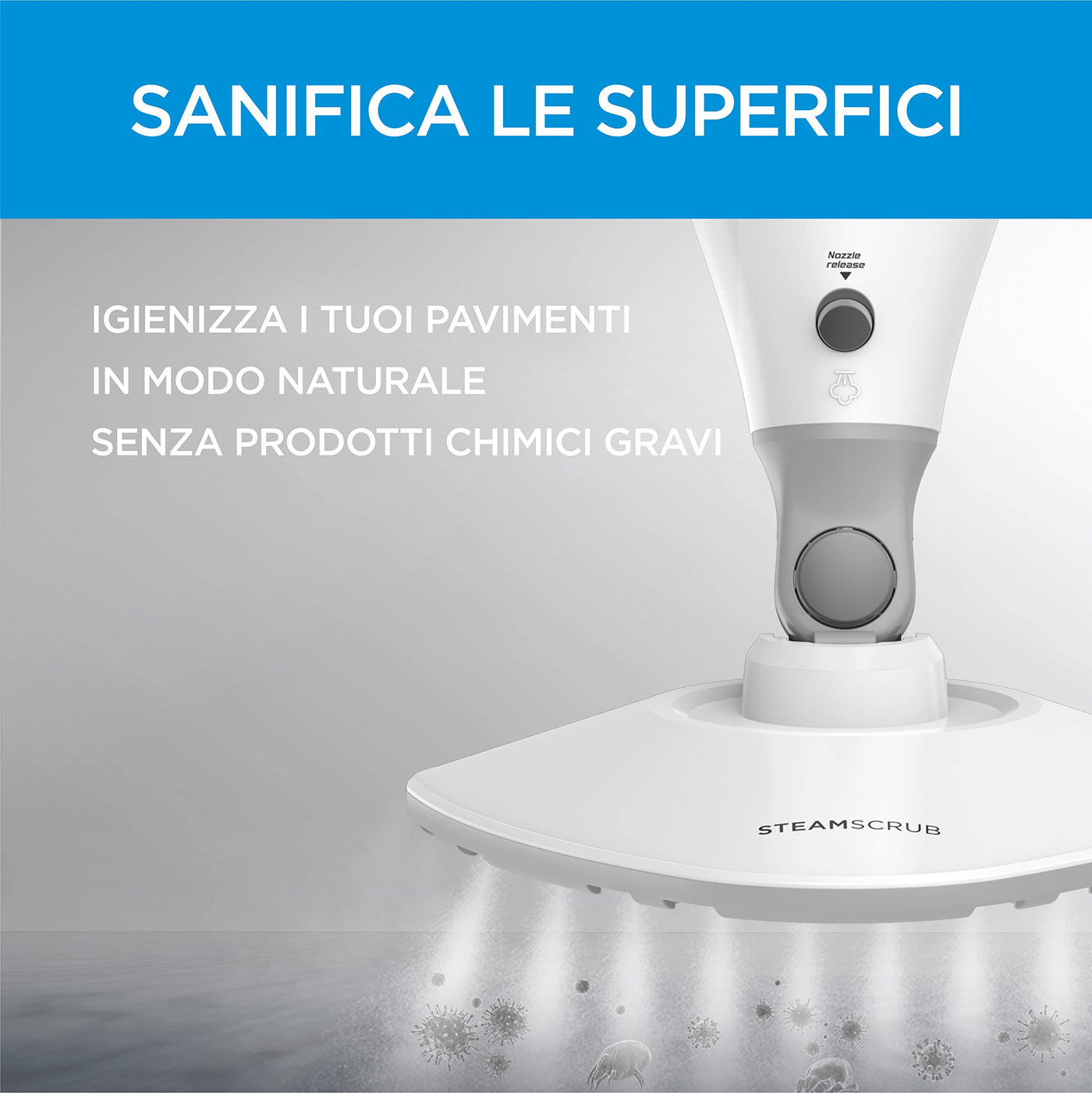 Midea MSM2115WW Dampfbesen, 10 in 1 Dampfreiniger, tötet 99,9% der Bakterien ohne chemische Rückstände, erfüllt verschiedene Reinigungsszenen; Weiß und Silber