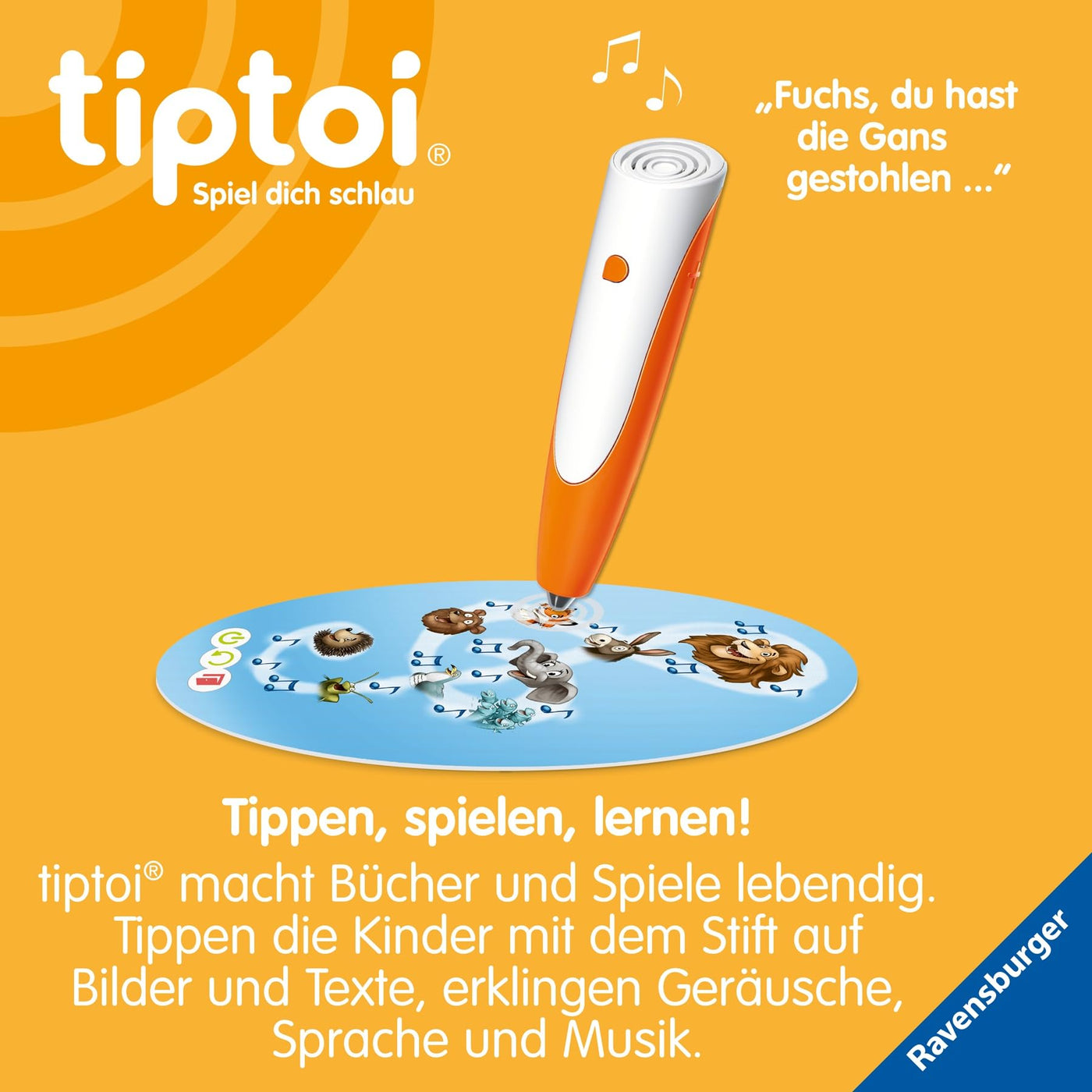Ravensburger tiptoi Stift mit Liedertafel 00233 - Das spielerische Lernsystem, Lernspielzeug für Kinder ab 2 Jahren - Mit tiptoi Stift