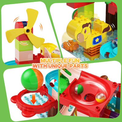 Murmelbahn Bausteine Kinder STEM Spielzeug, 3-in-1 Kugelbahn Bauset für Kinder 88 Pcs Groß Blöcke Ball Race Lernspielzeug Geburtstag Spielzeug für Jungen Mädchen 3+ Jahre