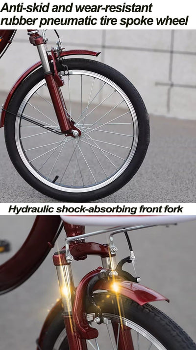 LSQXSS Outdoor-Cruiser-Fahrräder mit hinterer Kabine, älteres Roller-Dreirad mit hinterem Beifahrersitz, Freizeit-Einkaufswagen-Rikscha-Tretfahrrad für Erwachsene, Stoßdämpfer-Vordergabel