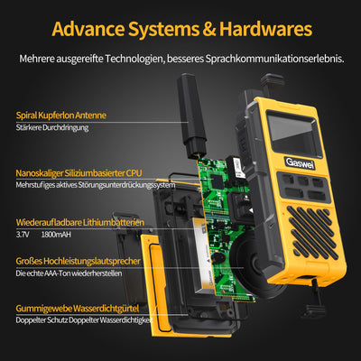 Gaswei G1pro Hochleistungs- Walkie Talkies mit großer Reichweite für Erwachsene, wiederaufladbare Notfallfunkgeräte, 16-Kanal-Walkie-Talkie mit Lithium-Ionen-Akku, IP67 wasserdicht (2 Stück)