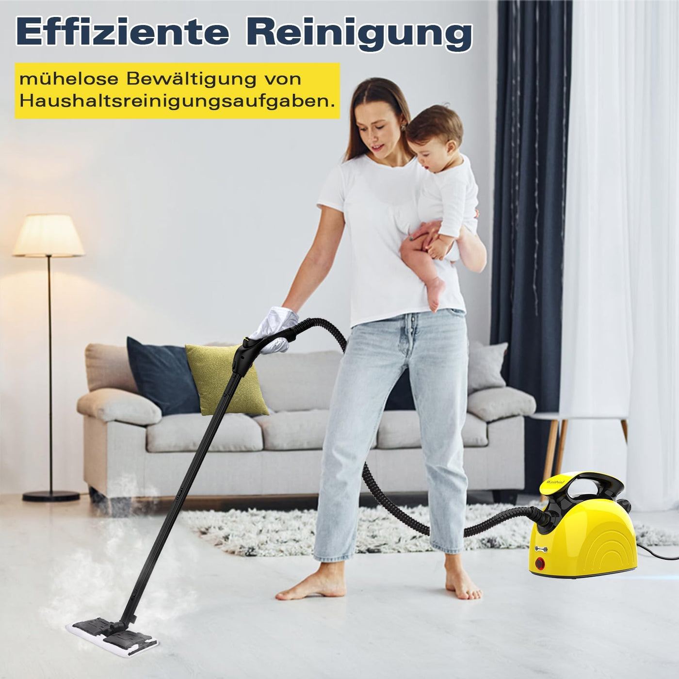 Waitbird Dampfreiniger, manueller Mehrzweck-Dampfreiniger mit Schultergurt zur Reinigung von Polsterböden, Sofas, Fenstern, Fliesen, Haushalten, Autos