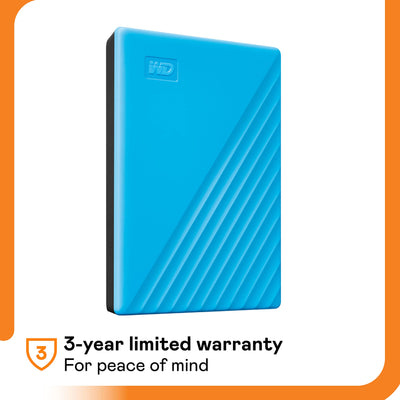WD My Passport externe Festplatte 2 TB (mobiler Speicher, schlankes Design, herunterladbare Software, automatische Backups, Passwortschutz) Blau - auch kompatibel mit PC, Xbox und PS4