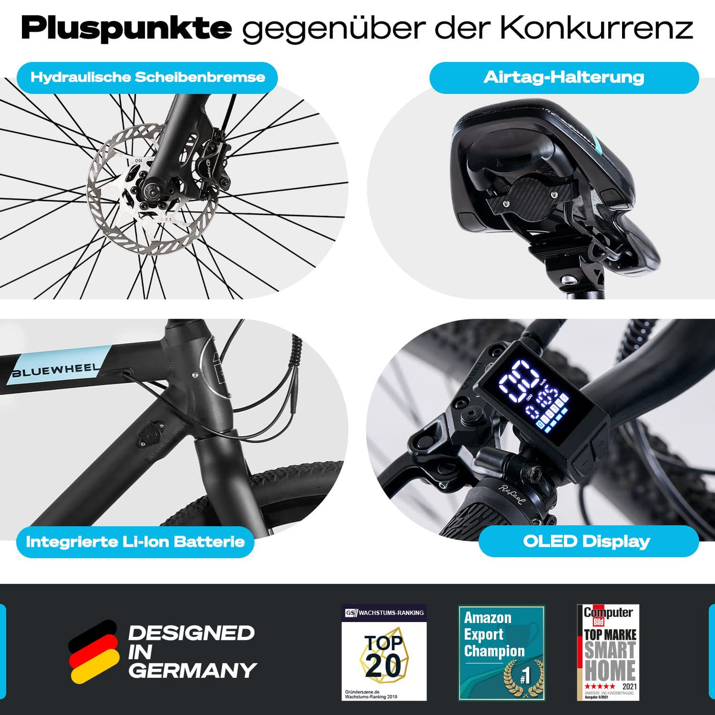 BLUEWHEEL City E-Bike 28" Leichtgewicht I Deutsche Qualitätsmarke | EU-konform E-Fahrrad | 7 Gänge, 250 W Hinterradmotor für 25 km/h | Elektrofahrrad mit App, integr. (BUTEO)
