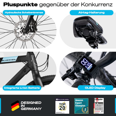 BLUEWHEEL City E-Bike 28" Leichtgewicht I Deutsche Qualitätsmarke | EU-konform E-Fahrrad | 7 Gänge, 250 W Hinterradmotor für 25 km/h | Elektrofahrrad mit App, integr. (BUTEO)