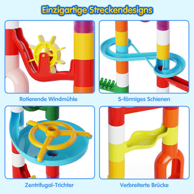 Murmelbahn Kinderspiel - 110PCS Mehrfarbige Kugelbahn Marble Run Set mit Spannende Bahnelementen und Glasmurmeln, kinderspiel Geschenk für Kinder Mädchen Jungen 3-12 Jahren