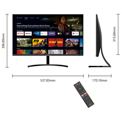 SMART TECH Smart Monitor 24 Zoll (60cm), FHD Monitor Android (Bluetooth, Monitor mit Lautsprechern, rahmenloses, Netflix, YouTube, Prime Video, Google Play, DAZN, Disney+) Klein mit WLAN