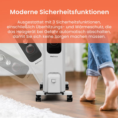 Pro Breeze Tragbarer Ölradiator, 8 Elemente, 2000 W, mit 3 Heizleistungen, einstellbarer Thermostat, 24-Stunden-Timer, energiesparende elektrische Heizung