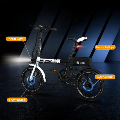 HITWAY E Bike 16 Zoll Elektrofahrrad E Bike, Pedelec mit 250W Motor, 25km/h Geschwindigkeit, 324Wh Batterie E-Fahrräder für Erwachsene BK35S (Schwarz-BK35S-9Ah)