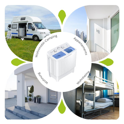 RELAX4LIFE Mini Waschmaschine mit Schleuder, 5KG Waschkapazität+3KG Schleuderkapazität, Waschautomat mit 2 Kammern & Timer, Camping Waschmaschine für Wohnwagen Kleine Wohnräume