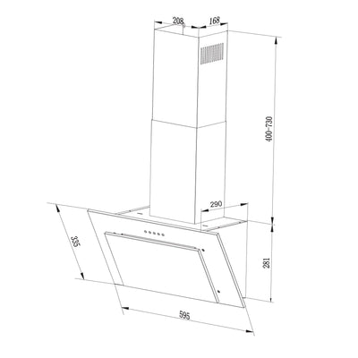 Respekta Dunstabzugshaube kopffrei/Dunstabzugshaube schräg 60 cm/Metallgehäuse mit Glasschirm in Weiß/Abluft - und Umluftfunktion / CH33060WB / B / 51 – 63,5 dB