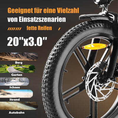 KAISDA E Bike Elektrofahrrad E-Bike mit 36V20.8Ah Abnehmbarer Akku,All-Terrain Ebike,mit 20 Zoll Fat Tire,7-Gang,LCD-Display Faltbares Elektrofahrrad für Lange Reichweite bis 90KM