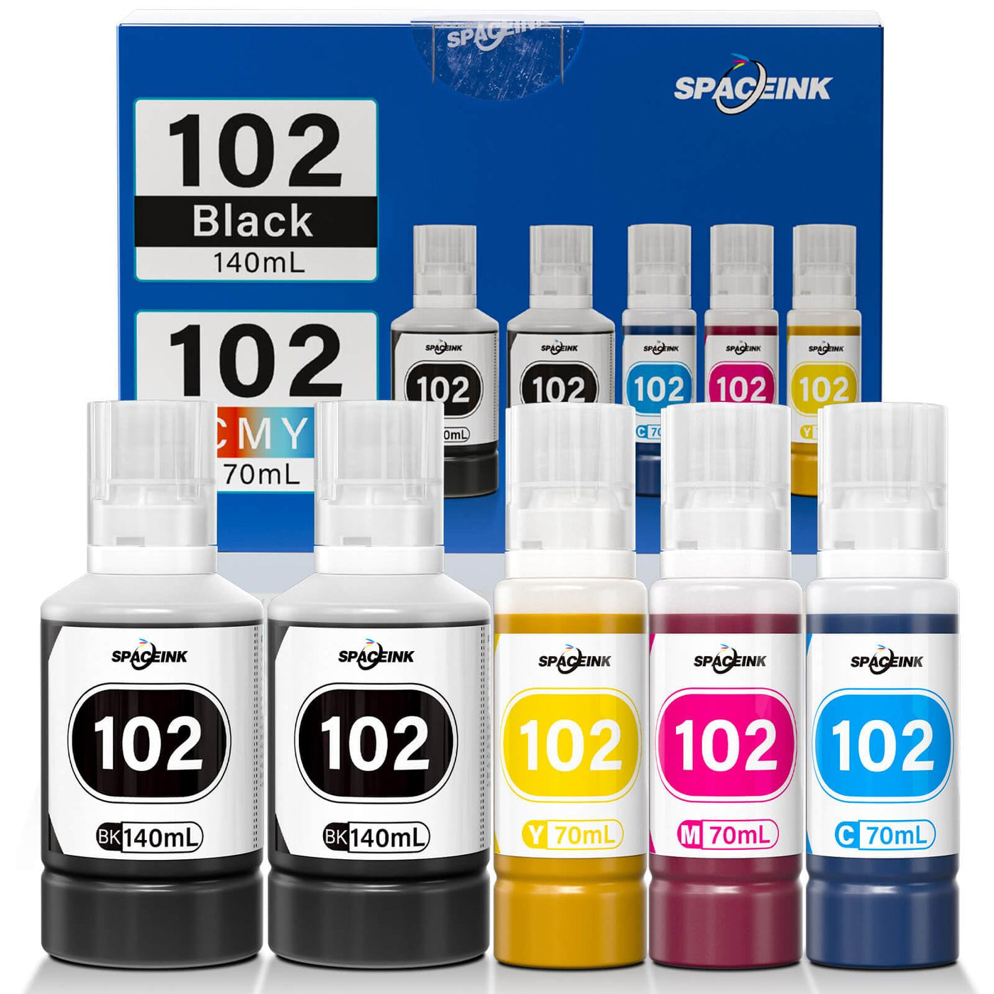Spaceink Tinte 102 Multipack kompatibel für Epson ET-4850 ET-4750 ET-2850 ET-2750 ET-15000 ET-2700 ET-3700 ET-3850 ET-4856 ET-2751 ET-2756 ET-2851 ET-2856 Drucker (2Schwarz, C, M, Gelb)