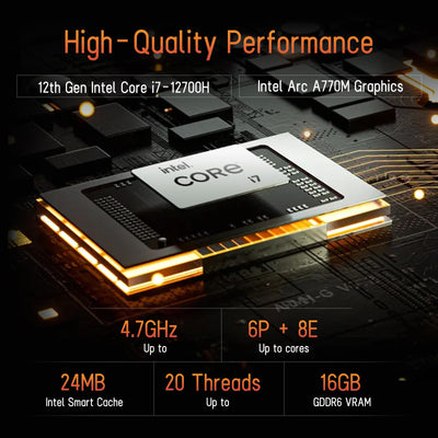 Intel NUC 12 Enthusiast Mini Gaming PC Serpent Canyon, 32GB RAM & 1TB SSD, Intel Core i7-12700H Prozessor (24M Cache, bis zu 4,70 GHz), Intel Arc A770M Grafik mit 16GB GDDR6 VRAM (NUC12SNKi72)