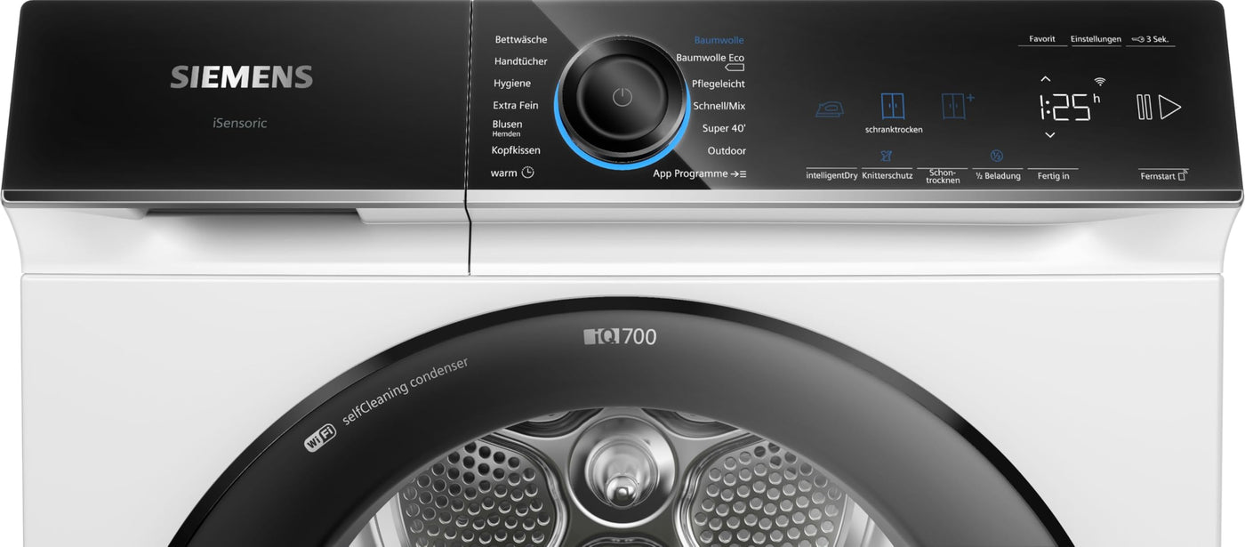 Siemens WQ35B2B30, Smarter iQ700 Wärmepumpentrockner für 1-8 kg Wäsche, Schnellprogramm, Schonende autoDry Trocknung, softDry Schontrommel mit Licht, Outdoor-Programm, directTouch Plus Display, Weiß