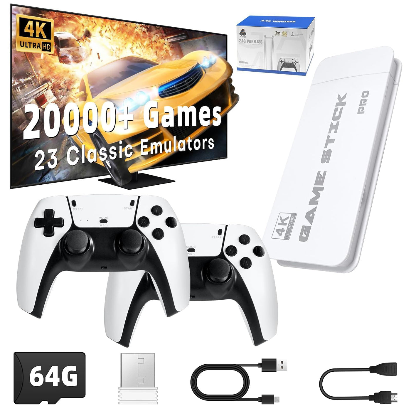 Deluisho M15 Retro Gaming Konsole, Retro Spielekonsole, Game Stick, 4K HD Retro-Gaming-Konsole,Integrierte 20.000+ Klassische Spiele, unterstützt 20+ Simulatoren, mit Zwei drahtlosen Controllern