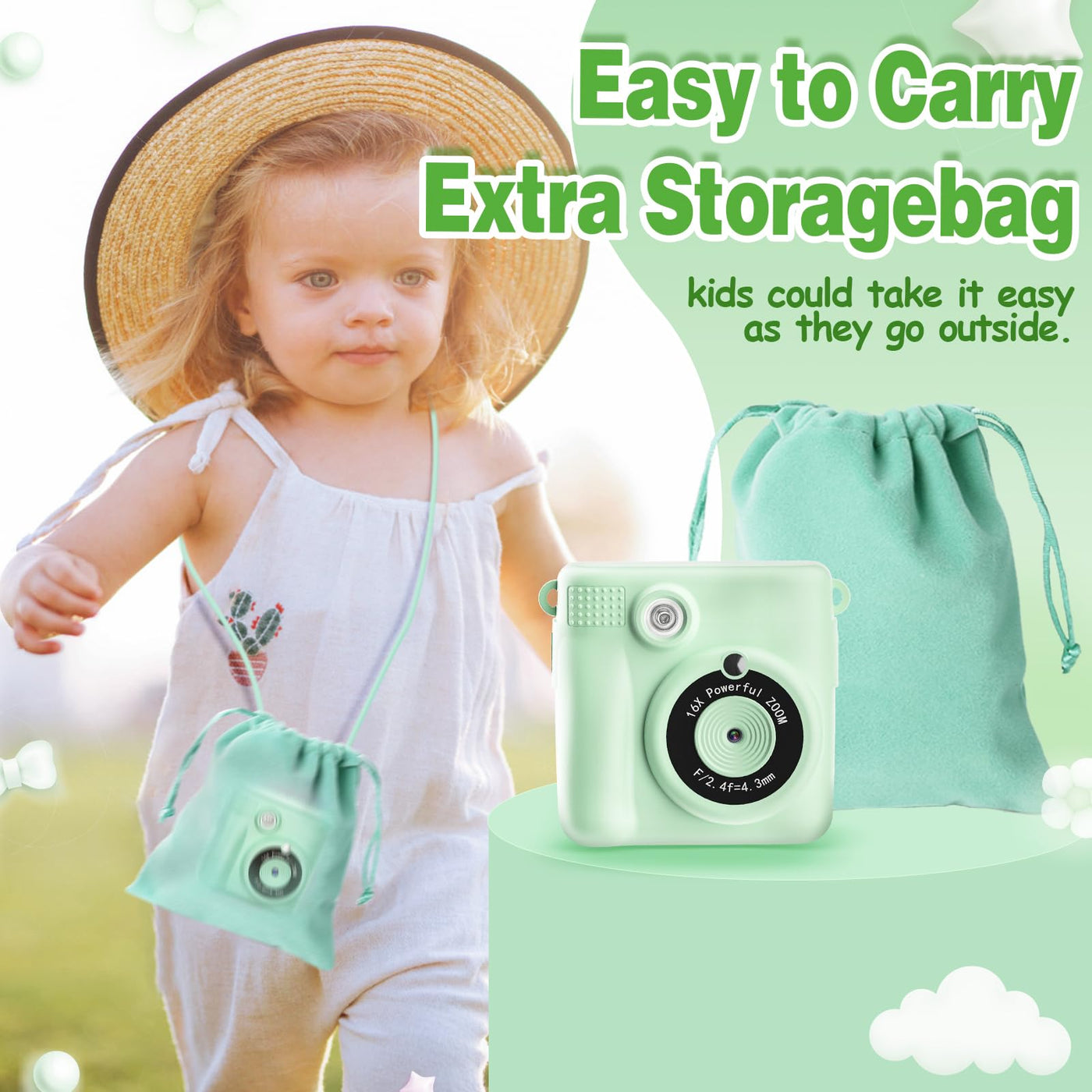 KinderKamera - Sofortbildkamera DigitalKamera Print 1080P - 16x Digitalzoom 2.4" Bildschirm - 32GB Karte - 3 Rollen Druckpapier - mit Aufbewahrungstasche Weihnachten Geschenk für Kinder 3-12 Jahren