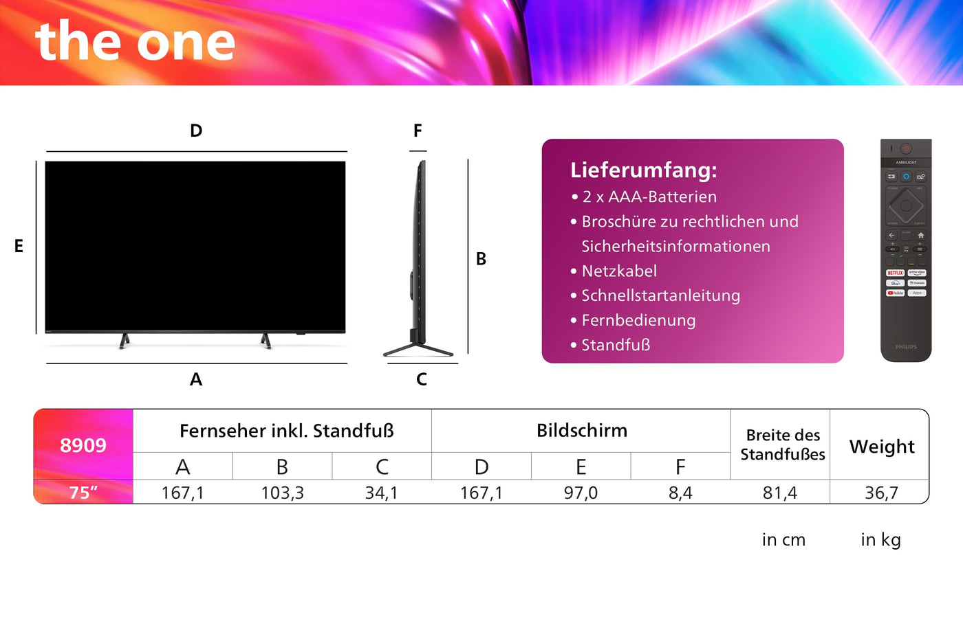 Philips Ambilight 75PUS8909 4K LED Smart TV - 75-Zoll Display mit Pixel-präziser Ultra HD Titan OS Plattform und Dolby Atmos-Klang. Funktioniert mit Alexa und Google Sprachassistent – Anthrazitgrau