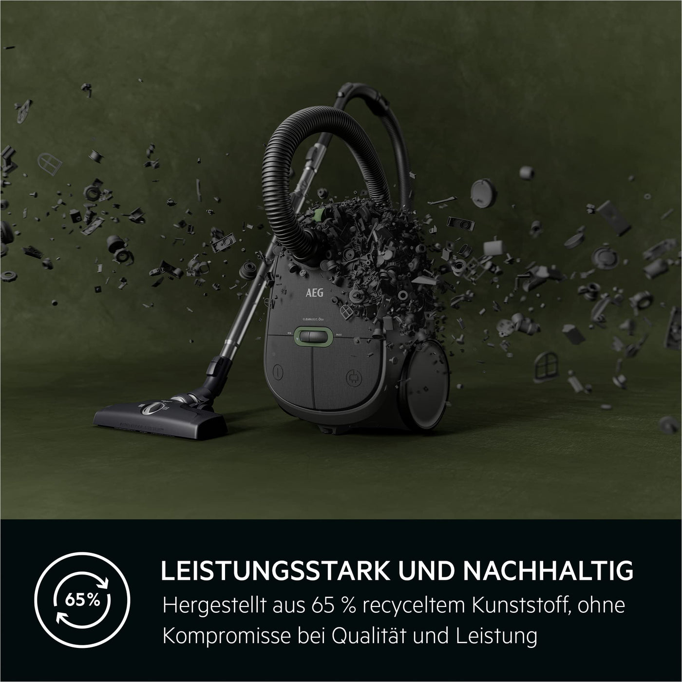 AEG CLEAN 6000 AB61C1OKO ÖKO Staubsauger / hohe Saugleistung / Zusatzdüsen / XL-Räder / Edelstahl-Teleskoprohr / 65% Recyclingmaterial / 12 m Kabel / 750 Watt / Zubehör / grau