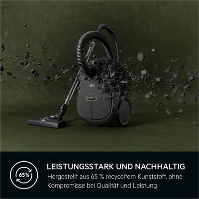 AEG CLEAN 6000 AB61C1OKO ÖKO Staubsauger / hohe Saugleistung / Zusatzdüsen / XL-Räder / Edelstahl-Teleskoprohr / 65% Recyclingmaterial / 12 m Kabel / 750 Watt / Zubehör / grau