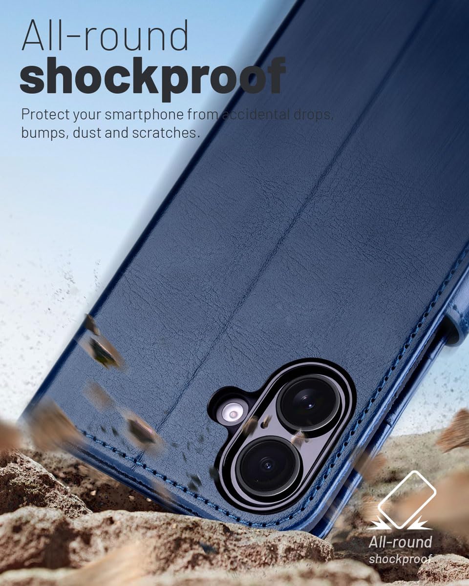 OCASE iPhone 16 Plus Hülle Handyhülle Premium PU Leder, Kartenfach Standfunktion, RFID Blhutzhülle Klapphülle Handytasche Lederhülle Kompatibel für iPhone 16 Plus (6,7 Zoll) Blau