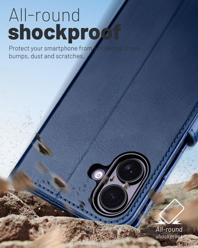 OCASE iPhone 16 Plus Hülle Handyhülle Premium PU Leder, Kartenfach Standfunktion, RFID Blhutzhülle Klapphülle Handytasche Lederhülle Kompatibel für iPhone 16 Plus (6,7 Zoll) Blau