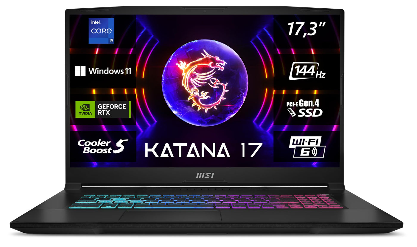 MSI Katana 17 B13VGK-671, Gaming Laptop, 43,9 cm (17,3 Zoll) FHD, 144 Hz, Intel Core i9-13900H, 16 GB DDR5-5200, 1 TB SSD, NVIDIA GeForce RTX 4070, Windows 11 Home, QWERTZ Tastatur, Schwarz