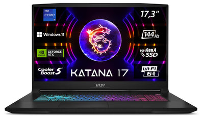 MSI Katana 17 B13VGK-671, Gaming Laptop, 43,9 cm (17,3 Zoll) FHD, 144 Hz, Intel Core i9-13900H, 16 GB DDR5-5200, 1 TB SSD, NVIDIA GeForce RTX 4070, Windows 11 Home, QWERTZ Tastatur, Schwarz