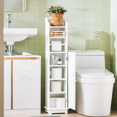 SoBuy FRG177-W Freistehend weiß Toilettenrollenhalter Toilettenpapieraufbewahrung Badregal Toilettenschrank BHT ca: 23x100x20cm