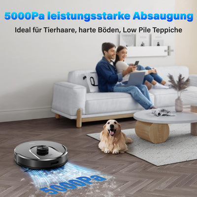 Tikom 5000 Pa Saugroboter mit Wischfunktion, L8000 Plus LiDAR-Navigation Roboterstaubsauger, 2.5L Absaugstation, 60-Tage Freihändig, 150 Min, App Steuerung Gut für Tierhaare Teppich Hartboden
