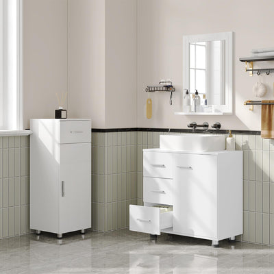EUGAD Waschbeckenunterschrank, Badezimmerschrank mit 3 Schubladen, 2 Fächer hinter Tür, verstellbare Ablage, Badezimmer Unterschrank, Waschtischunterschrank weiß, 60x59,5x30 cm