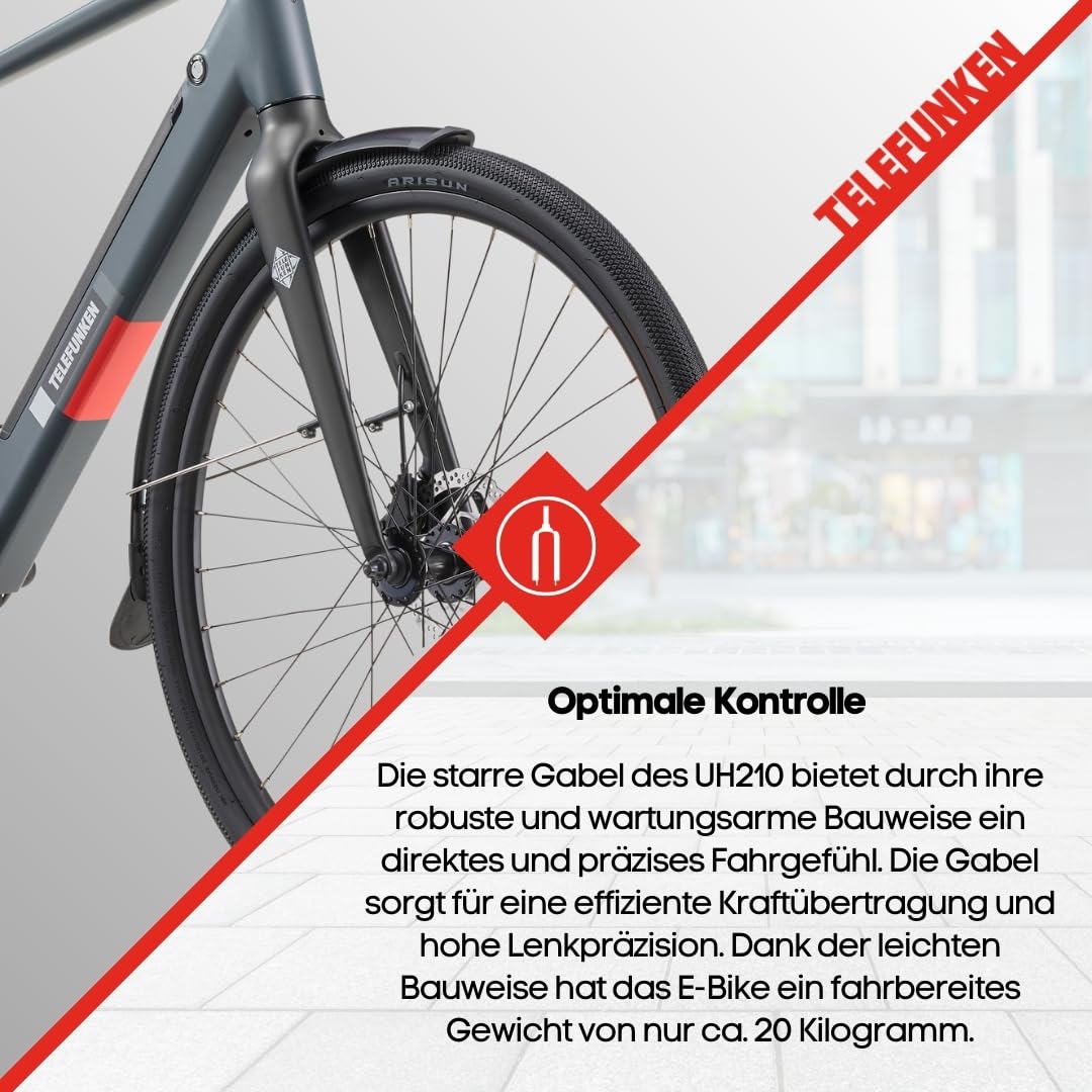 TELEFUNKEN E-Bike Herren 28 Zoll, Elektrofahrrad Hinterradmotor, 7-Gang Kettenschaltung, Hydr. Scheibenbremsen - Pedelec Urban-Bike, UH210
