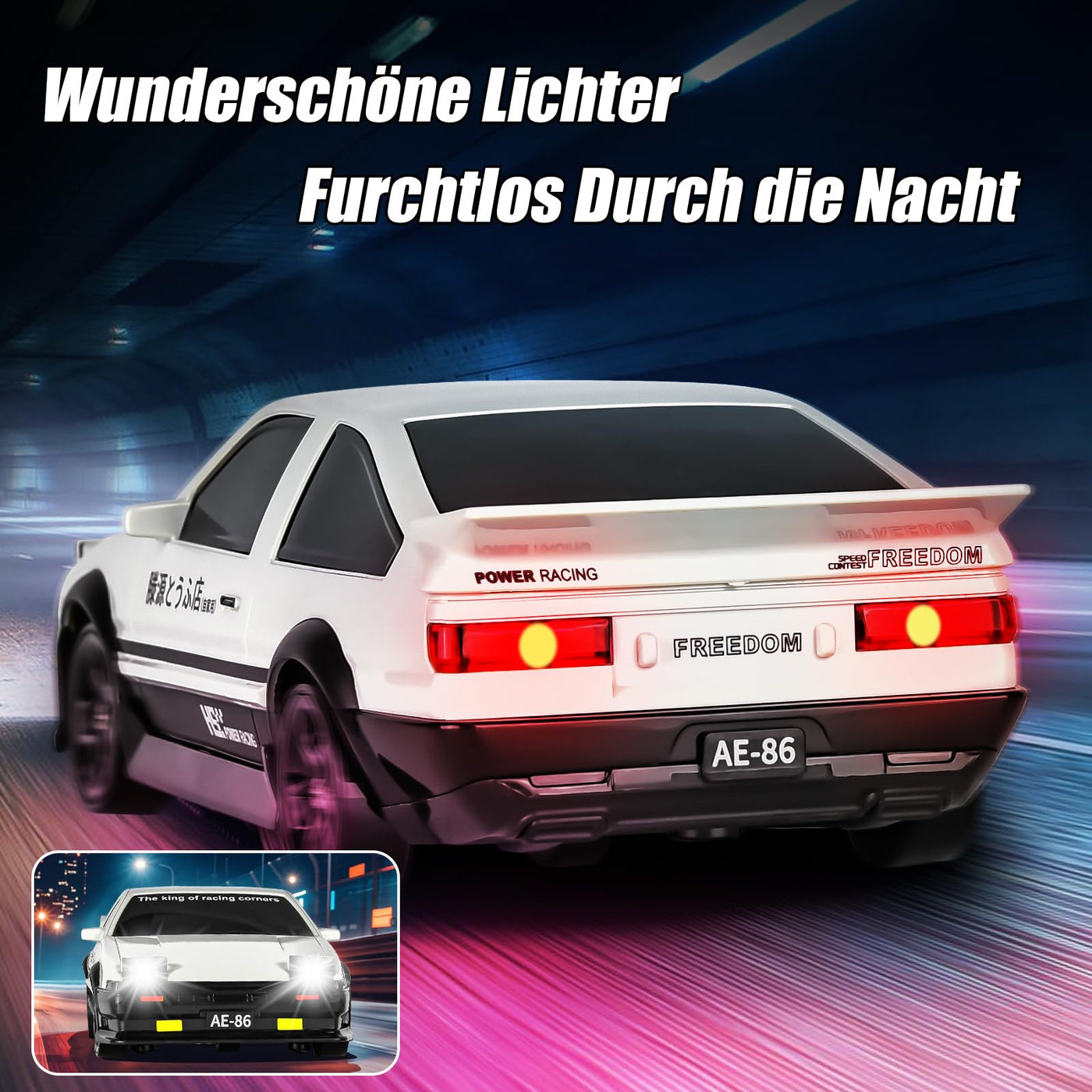 BuzzoXerex Drift Auto Ferngesteuert, Mini Drift Car, 1:24 4WD Mini RC Auto mit LED-Leuchten,18 km/h, RC Ferngesteuertes Spielzeugauto für Erwachsene und Kinder ab 6 Jahre älter (Weiß)