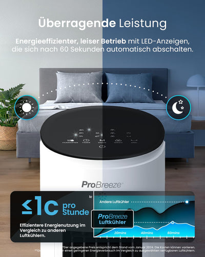 Pro Breeze OmniAir 7L Mobiler Luftkühler - Turmventilator mit Fernbedienung, 4 Gebläsestufen, 4 Modi, Auto 60° Oszillation, 10-Stunden-Timer - Klimagerät mobil ohne Abluftschlauch für Zuhause & Büro